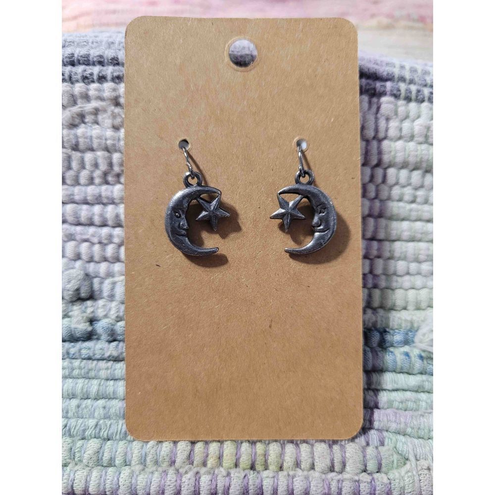 (3 for $15)~JoMa~ Silvertone Moon Dangle Earrings with Star- NWT